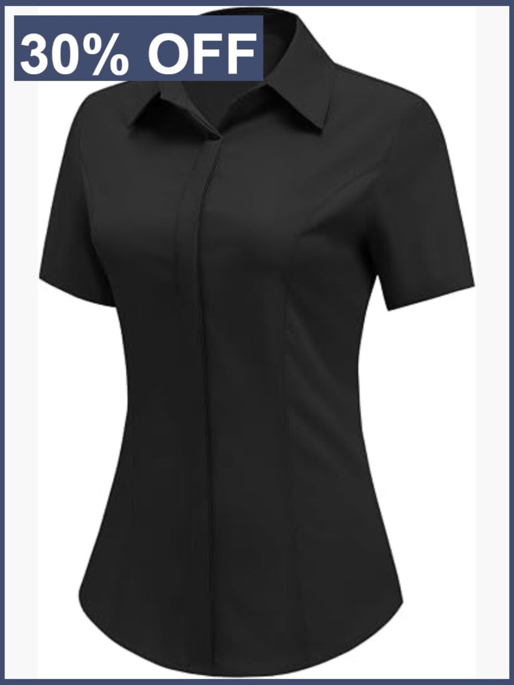 Short Sleeve Button Down Blouse Business Work Office Tops Slim Fit V Neck Solid